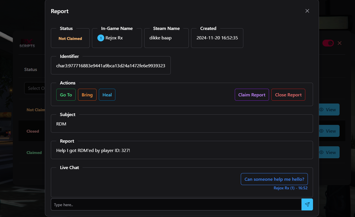 Staff Panel Report UI