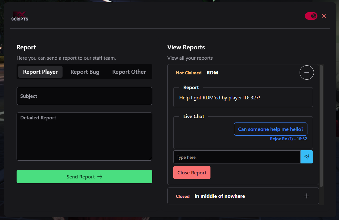 Report Live Chat UI